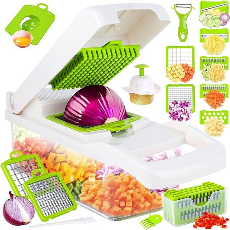 Cucumber Chopper, Vegetable Chopper, Pro Onion Chopper, 14 in 1Multifunctional Food Chopper, Kitchen Vegetable Slicer Dicer Cutter,Veggie Chopper with 8 Blades,Carrot Chopper with Container-Kitchen Essentials(Grey) Utensils Stainless Steel Smooth Garlic