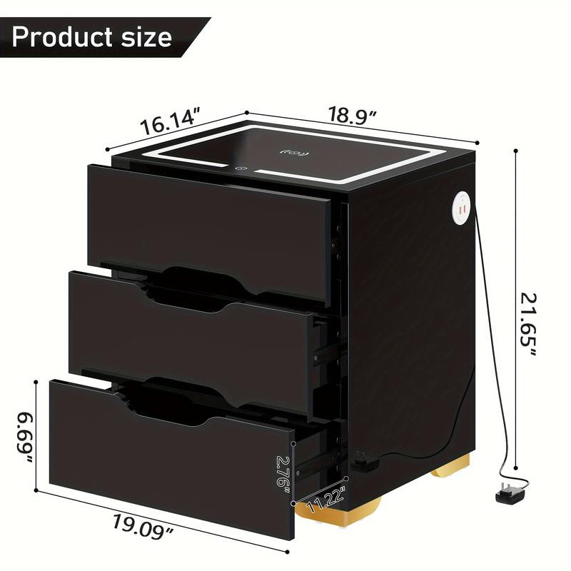 【Back to School】Led Nightstand with 3 Drawers, LED Light Bedside Table with Wireless Charging Station & USB Port via Touch Screen End Table Bedroom Furniture