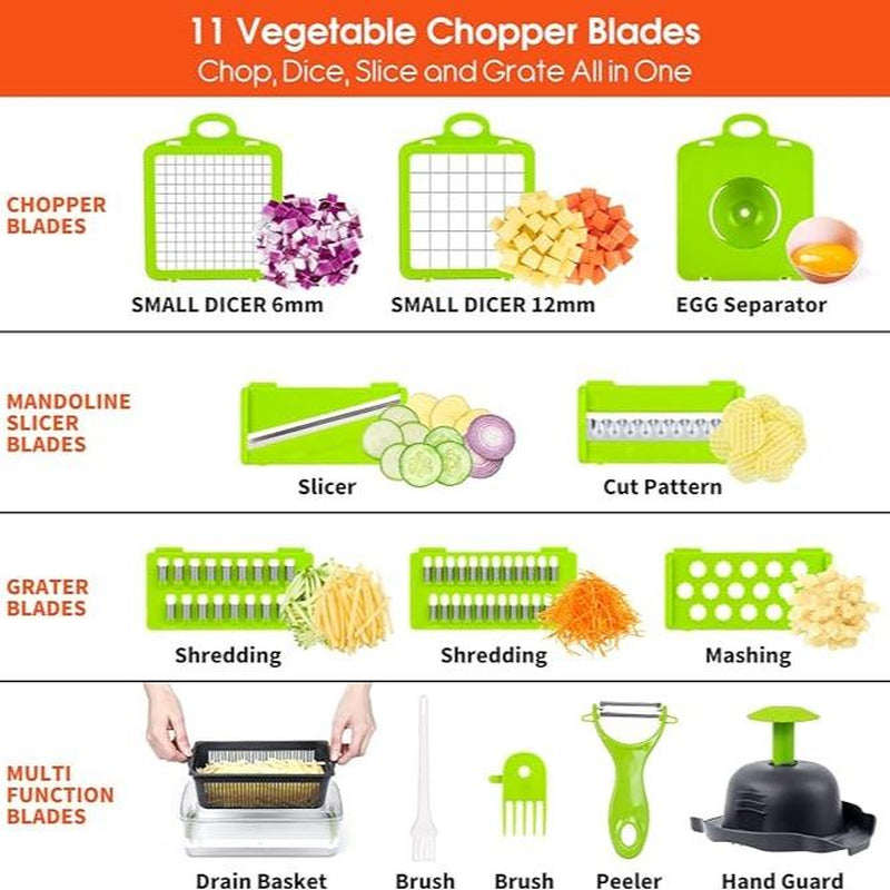 Cucumber Chopper, Vegetable Chopper, Pro Onion Chopper, 14 in 1Multifunctional Food Chopper, Kitchen Vegetable Slicer Dicer Cutter,Veggie Chopper with 8 Blades,Carrot Chopper with Container-Kitchen Essentials(Grey) Utensils Stainless Steel Smooth Garlic