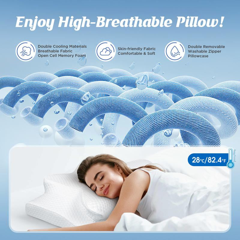 Emircey Memory Foam Neck Pillow, Soft Comfortable Contour Sleep Pillow, Odorless Pillow/Breathable Cases, Bed Pillow, Father'S Day Gifts for Him